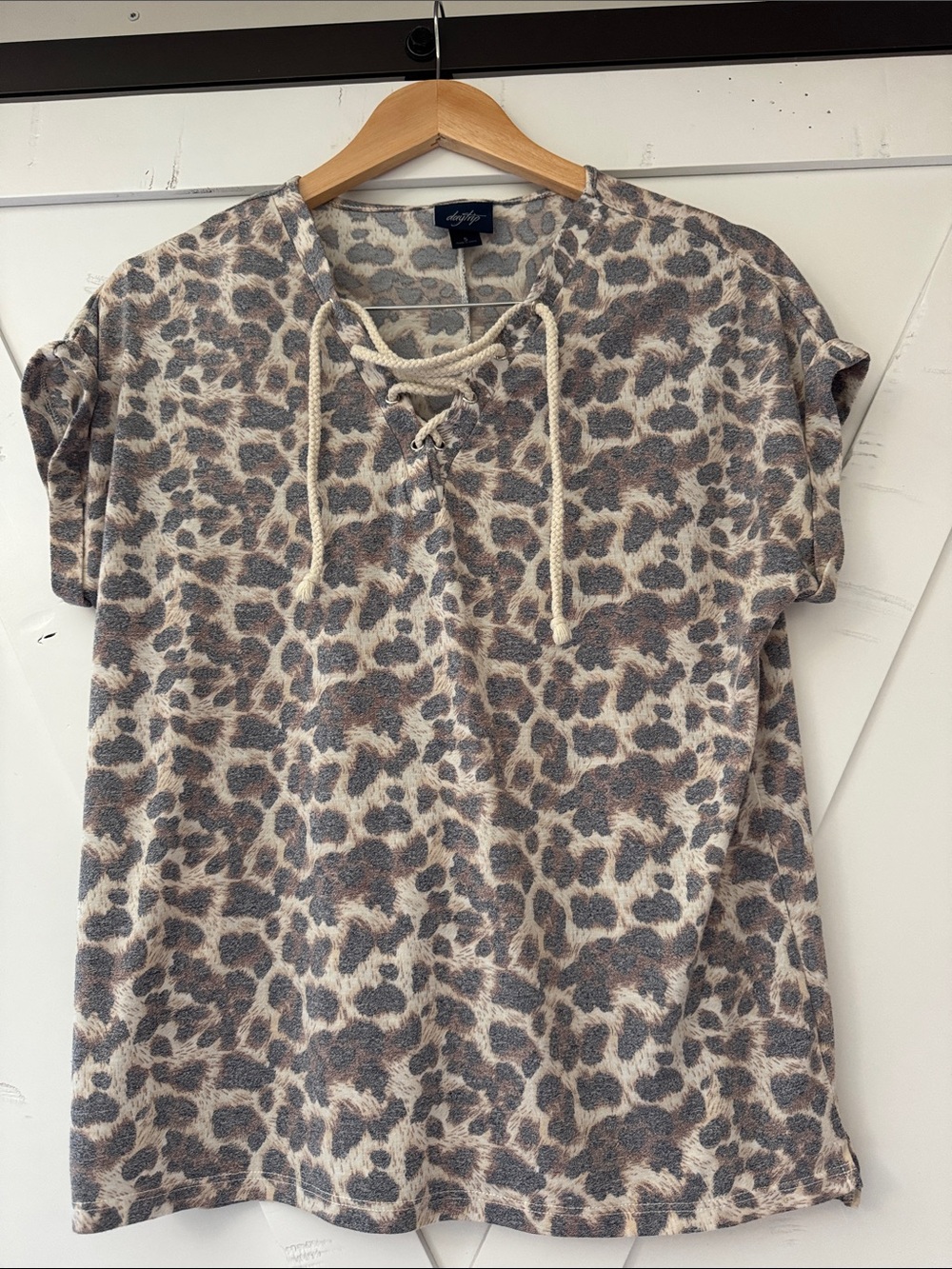 Daytrip Leopard Print Lace-Up Women’s Top in Taupe